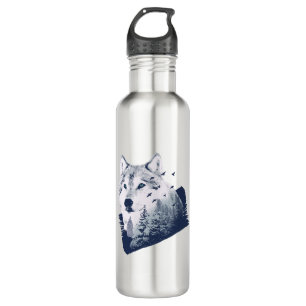 Wolf Blue Forest Grunge Waterfles