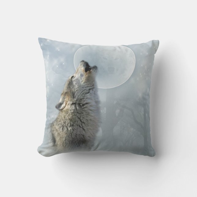 Wolf Blue Moon American MoJo Pillow Kussen (Voorkant)