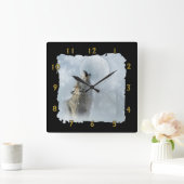 Wolf Blue Moon Vierkante Klok (Huis)