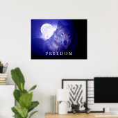 Wolf Blue Night Fullmoon Freedom Poster Print (Thuiskantoor)