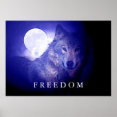 Wolf Blue Night Fullmoon Freedom Poster Print (Voorkant)