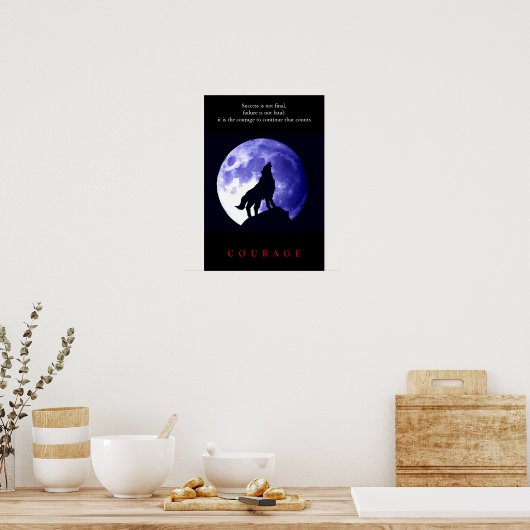 Wolf Blue Night Motivatie Courage Poster (Keuken)