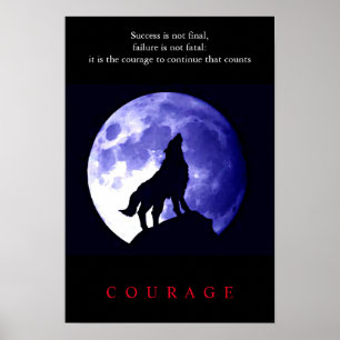 Wolf Blue Night Motivatie Courage Poster