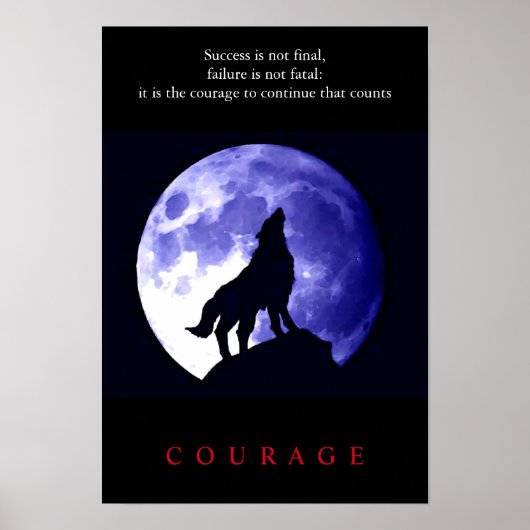 Wolf Blue Night Motivatie Courage Poster (Voorkant)
