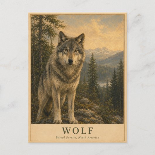 Wolf Boreaal Bos VINTAGE Briefkaart (Voorkant)