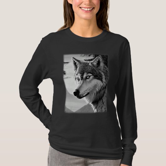 Wolf bos dier print roofdier motief hoofd wolve t-shirt (Voorkant)