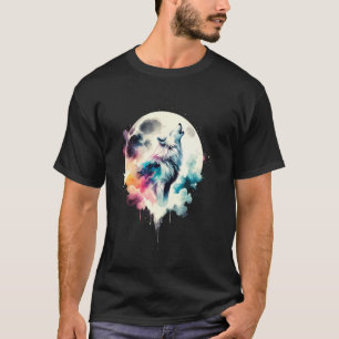Wolf Bos Maan Vintage Kosmische Huilende Wolf Lief T-shirt