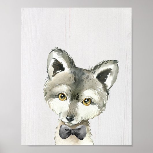 Wolf Bowtie Woodland Nursery Art Print (Voorkant)