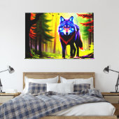 Wolf Bright Forest Dier Neon Dawn Wild Canvas Afdruk (Insitu (Slaapkamer))