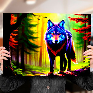 Wolf Bright Forest Dier Neon Dawn Wild Poster