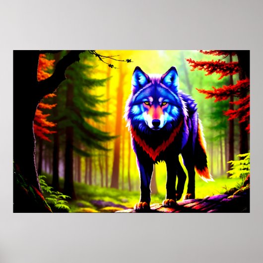 Wolf Bright Forest Dier Neon Dawn Wild Poster (Voorkant)
