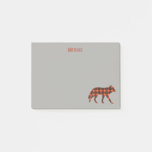 Wolf Buffalo Plaid op grijze achtergrond Post-it® Notes