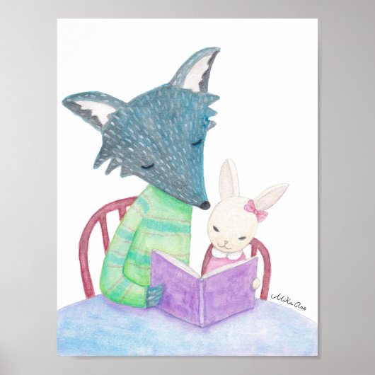 Wolf Bunny Poster Boek Liefhebber Kinderkamer Muur (Voorkant)