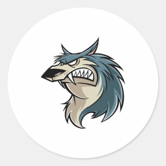 Wolf Cartoon Ronde Sticker (Voorkant)