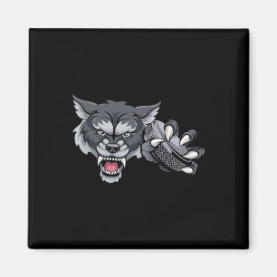 Wolf Cartoon Sport Wolves Team Mascotte met Hoc Magneet