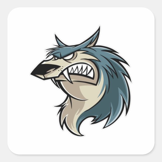 Wolf Cartoon Vierkante Sticker (Voorkant)