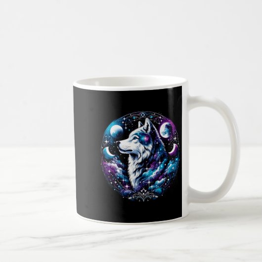 Wolf Celestial Dream Night Howling Moon Funny Wolv Koffiemok (Rechts)