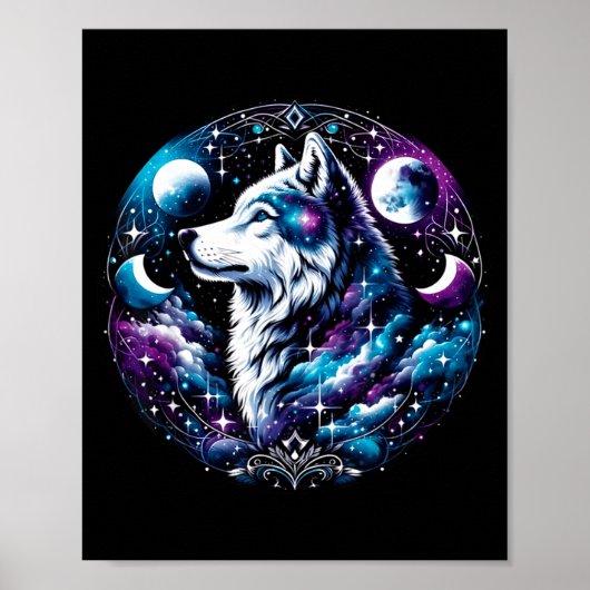 Wolf Celestial Dream Night Howling Moon Funny Wolv Poster (Voorkant)