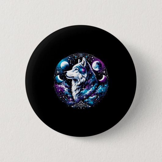 Wolf Celestial Dream Night Howling Moon Funny Wolv Ronde Button 5,7 Cm (Voorkant)