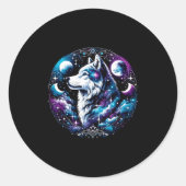 Wolf Celestial Dream Night Howling Moon Funny Wolv Ronde Sticker (Voorkant)