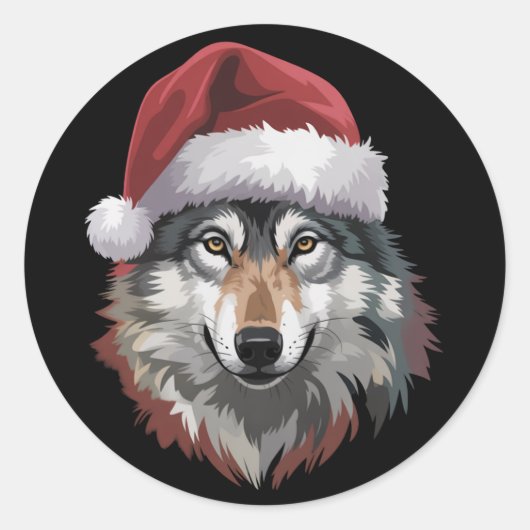 Wolf Christmas Funny Xmas Gift Animal Lovers  Ronde Sticker (Voorkant)