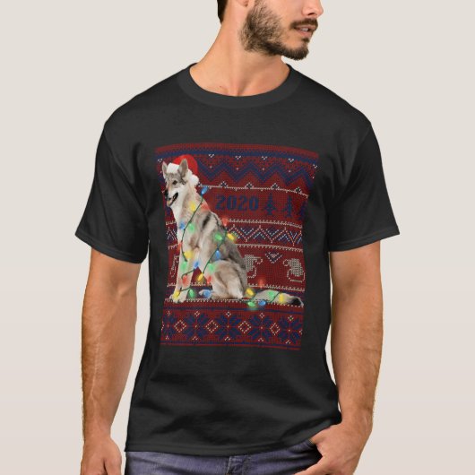 Wolf Christmas Lights Ugly Sweater Goat Lover Gift T-shirt (Voorkant)