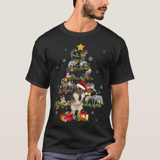 Wolf Christmas Tree X-mas Lover Gift T-shirt (Voorkant)