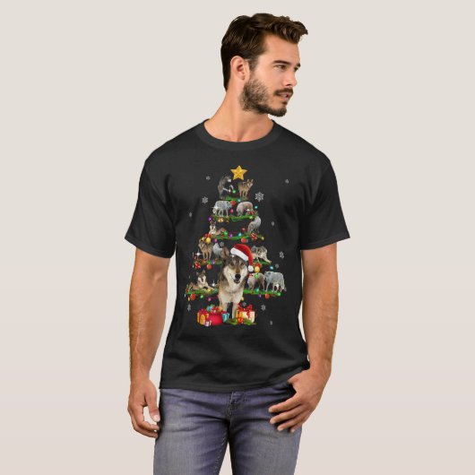 Wolf Christmas Tree X-mas Lover Gift T-shirt (Voorkant volledig)