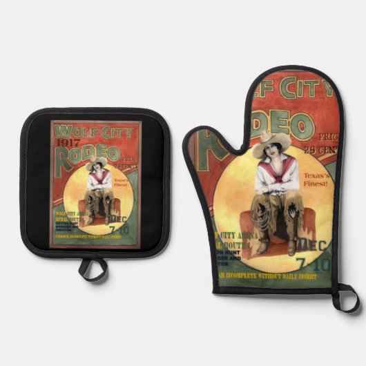 Wolf City, Texas Rodeo Ovenwant & Pannenlap Set (Voorkant)
