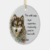 Wolf Code Inspirerend Waterverf Wilde dieren Keramisch Ornament (Rechts)