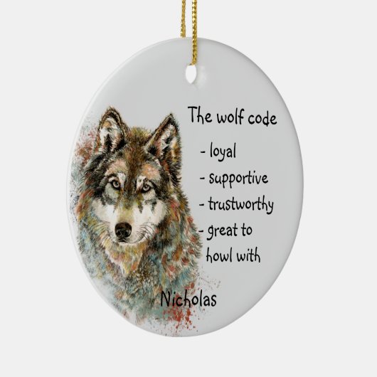 Wolf Code Inspirerend Waterverf Wilde dieren Keramisch Ornament (Rechts)