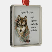 Wolf Code Inspirerend Waterverf Wilde dieren Metalen Ornament (Rechts)
