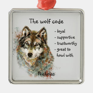 Wolf Code Inspirerend Waterverf Wilde dieren Metalen Ornament