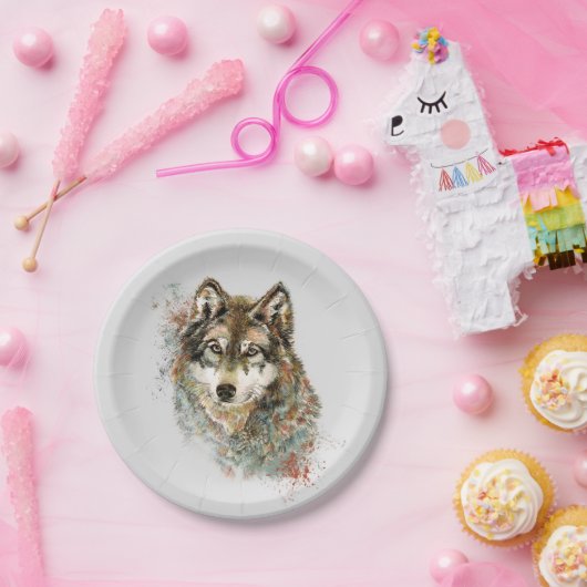 Wolf Code Inspirerend Waterverf Wilde dieren Papieren Bordje (Feest)