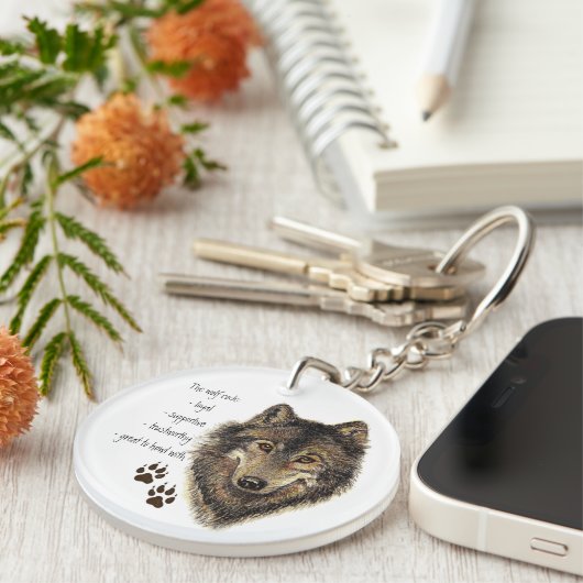 Wolf Code Quote, Wolven Dieren Sleutelhanger (Voorkant Rechts)