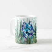 Wolf Coffee Mok | Kleurrijke Waterverf Wolf (Voorkant links)