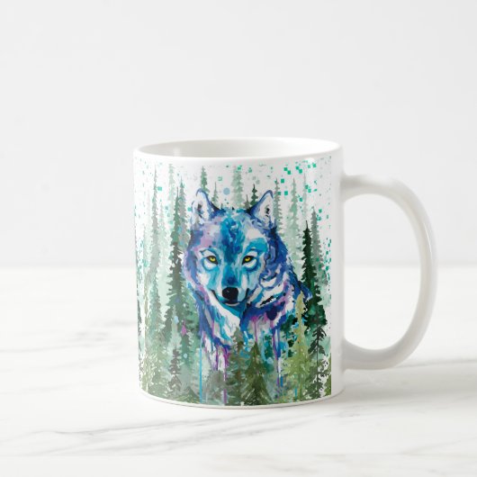 Wolf Coffee Mok | Kleurrijke Waterverf Wolf (Rechts)