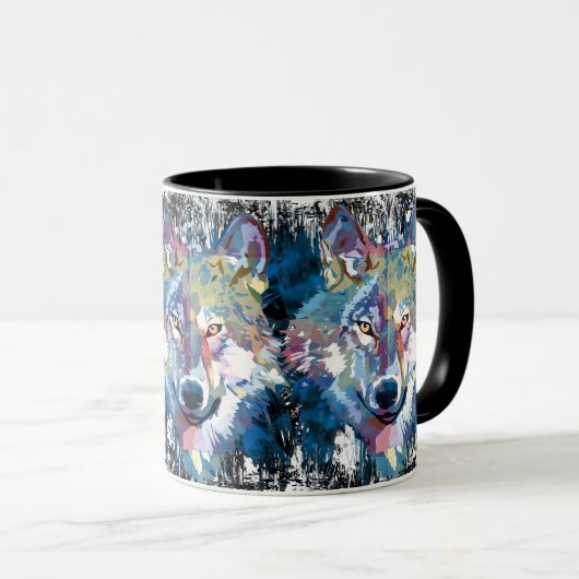 Wolf Coffee Mug - Retro Wolf Polygon Mok (Voorkant rechts)