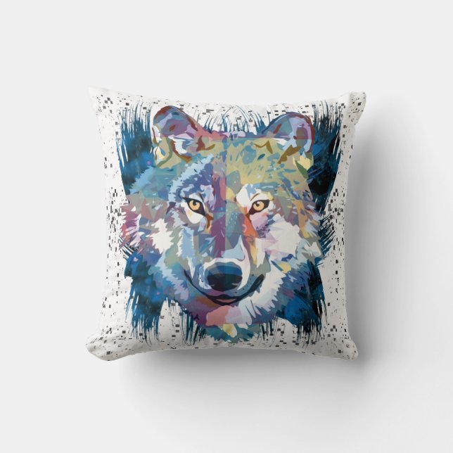 Wolf | Colorful Wolf Drawing | Abstract schilderen Kussen (Voorkant)