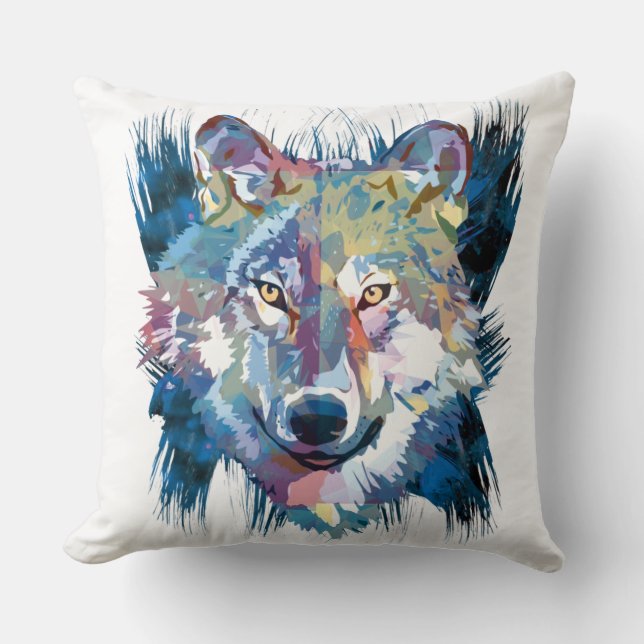 Wolf | Colorful Wolf Drawing | Abstract schilderen Kussen (Voorkant)