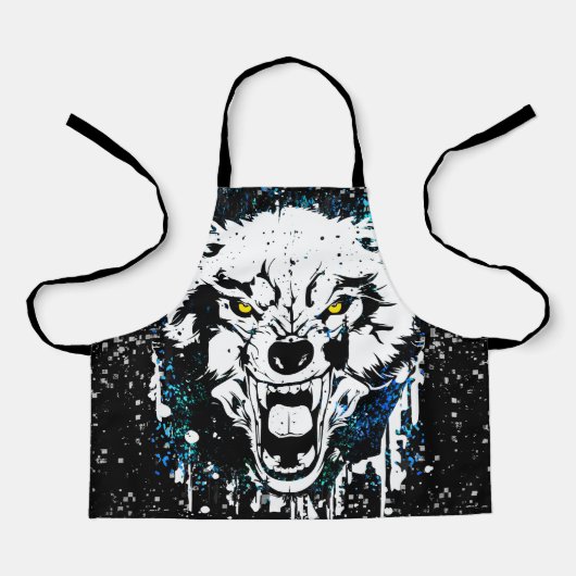 Wolf | Colorful Wolf Drawing | Donkerblauw Schort (Voorkant)