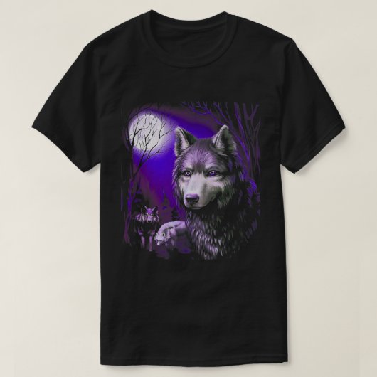Wolf Cool Wolves Forest Tree Moon T-shirt (Design voorkant)