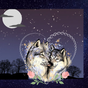 Wolf Couple Moon & Stars Sierkussen