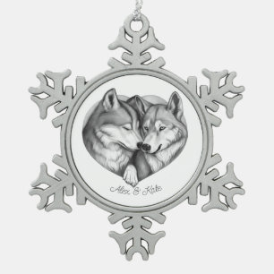 Wolf Couple Tin Sneeuwvlok Ornament