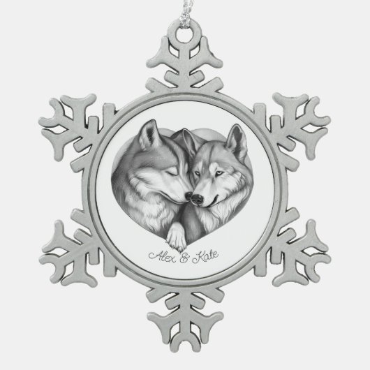 Wolf Couple Tin Sneeuwvlok Ornament (Voorkant)