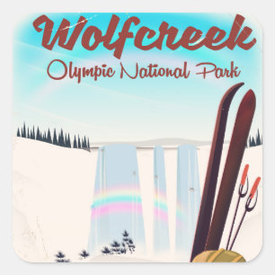 Wolf Creek Olympic National Park Reisposter. Vierkante Sticker