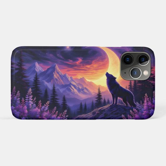 Wolf Crescent Moon Lavender Sunset Case-Mate iPhone Case (Achterkant (horizontaal))