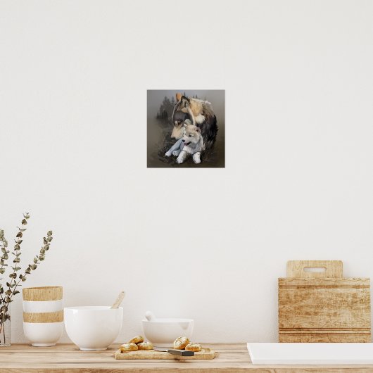 Wolf cub en zijn moeder poster (Keuken)