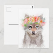 Wolf Cub Flower Crown Portret Briefkaart (Voorkant / Achterkant)