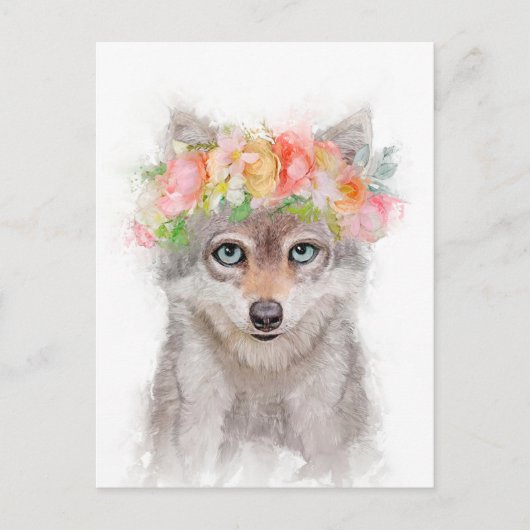 Wolf Cub Flower Crown Portret Briefkaart (Voorkant)